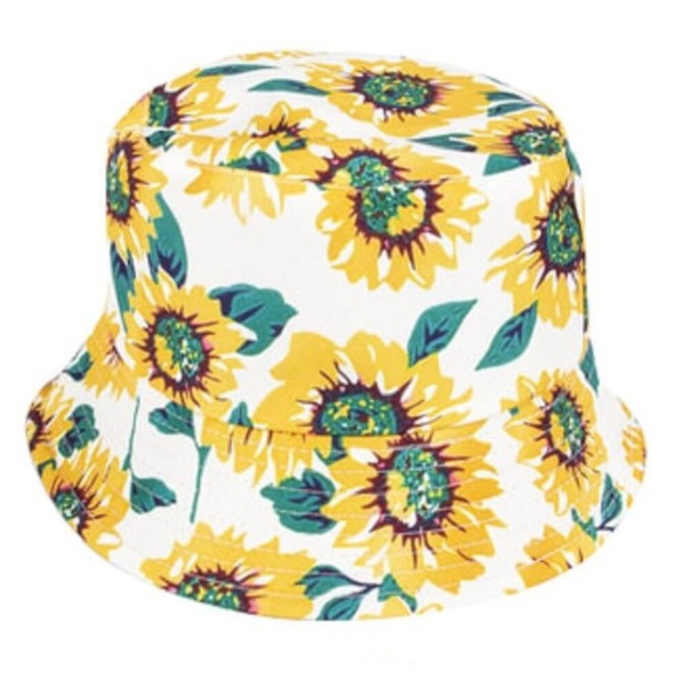 New White Sunflower Bucket Hat Adult Summer Shade One Size Sunflowers Women's